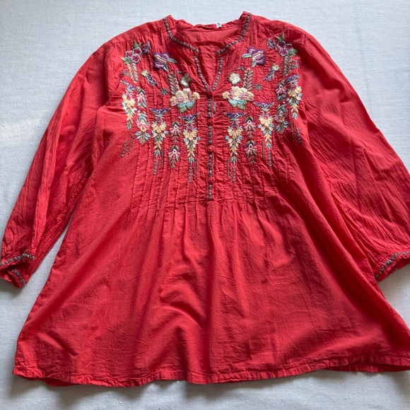 Johnny Was Red Embroidered Floral Tunic LBoho Chic